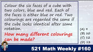 math 521 #160: Colouring of a cube (Burnside's lemma?)