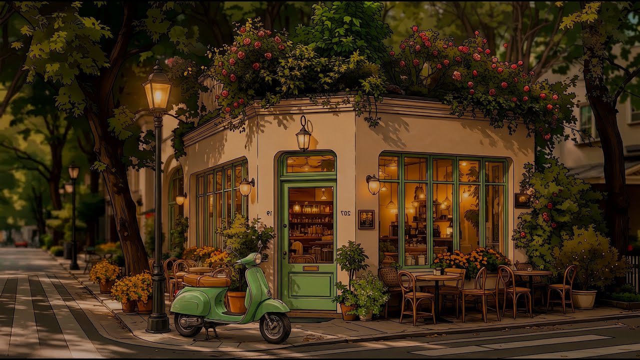Cozy Corner Café Ambience 🌿 Warm Evening City Vibes | Relaxing Coffee Shop Sounds