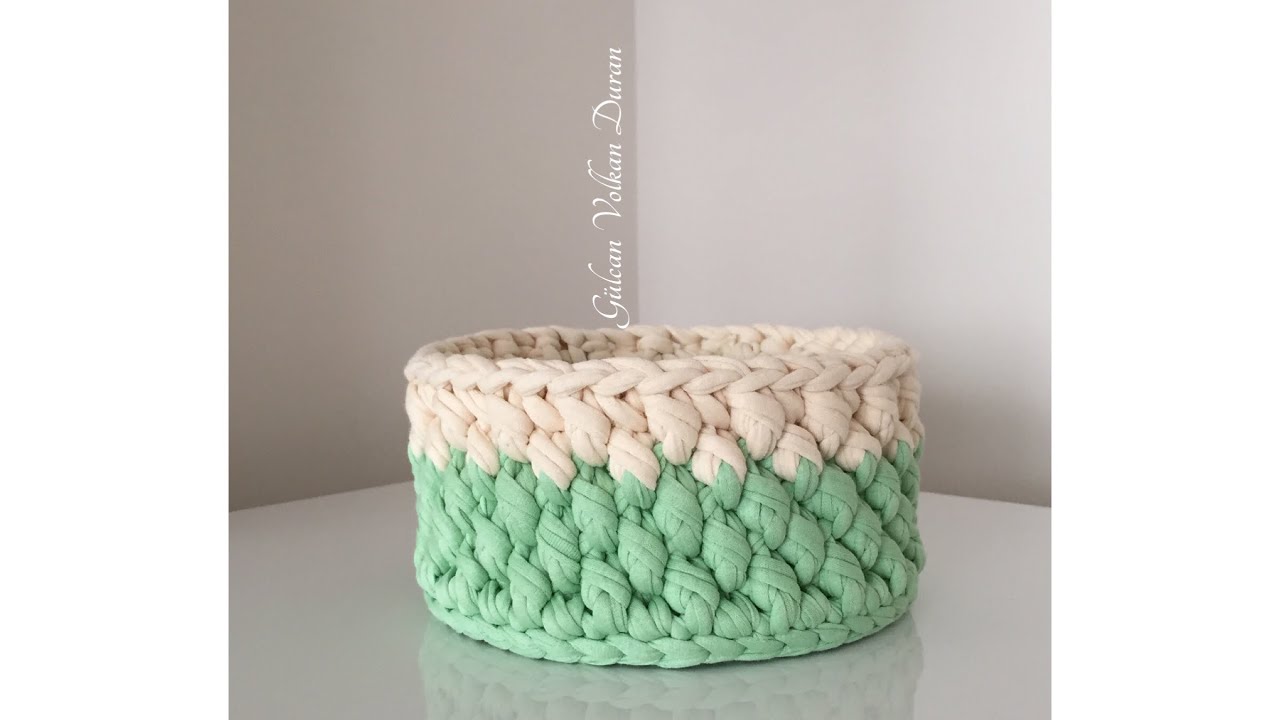 Penye ip ile modelli yuvarlak sepet yapımı -2