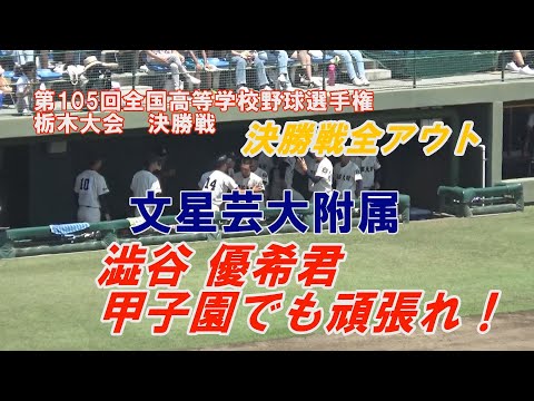 第105回高校野球栃木大会 澁谷優希君(文星芸大附属 )決勝戦の全アウト 作新学院×文星芸大附属