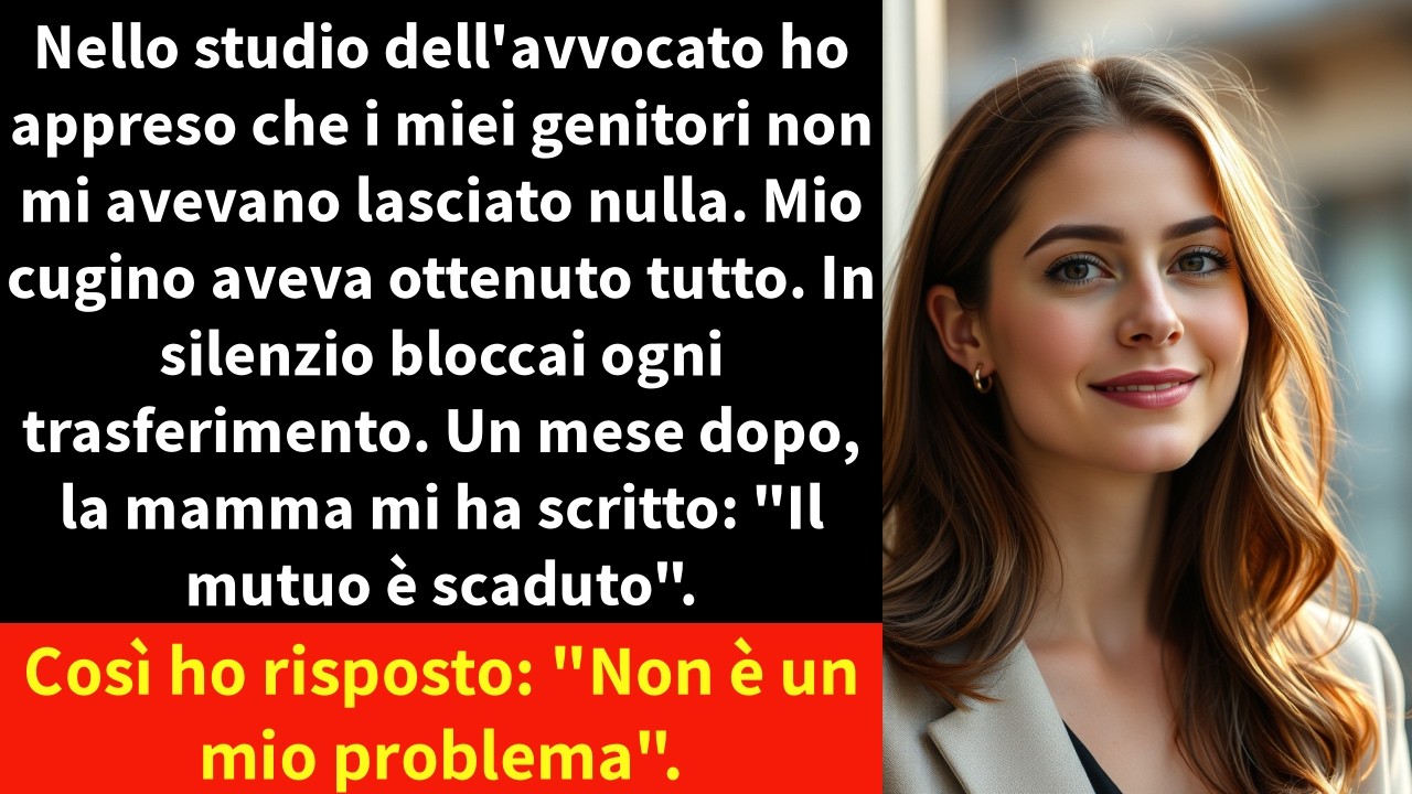 Mia madre mi prese la mano e sorrise: «Non hai bisogno di niente da noi, tesoro.» Il notaio aveva appena finito di leggere il testamento. La casa. I risparmi. Tutto quanto, a mio cugino Elliot....