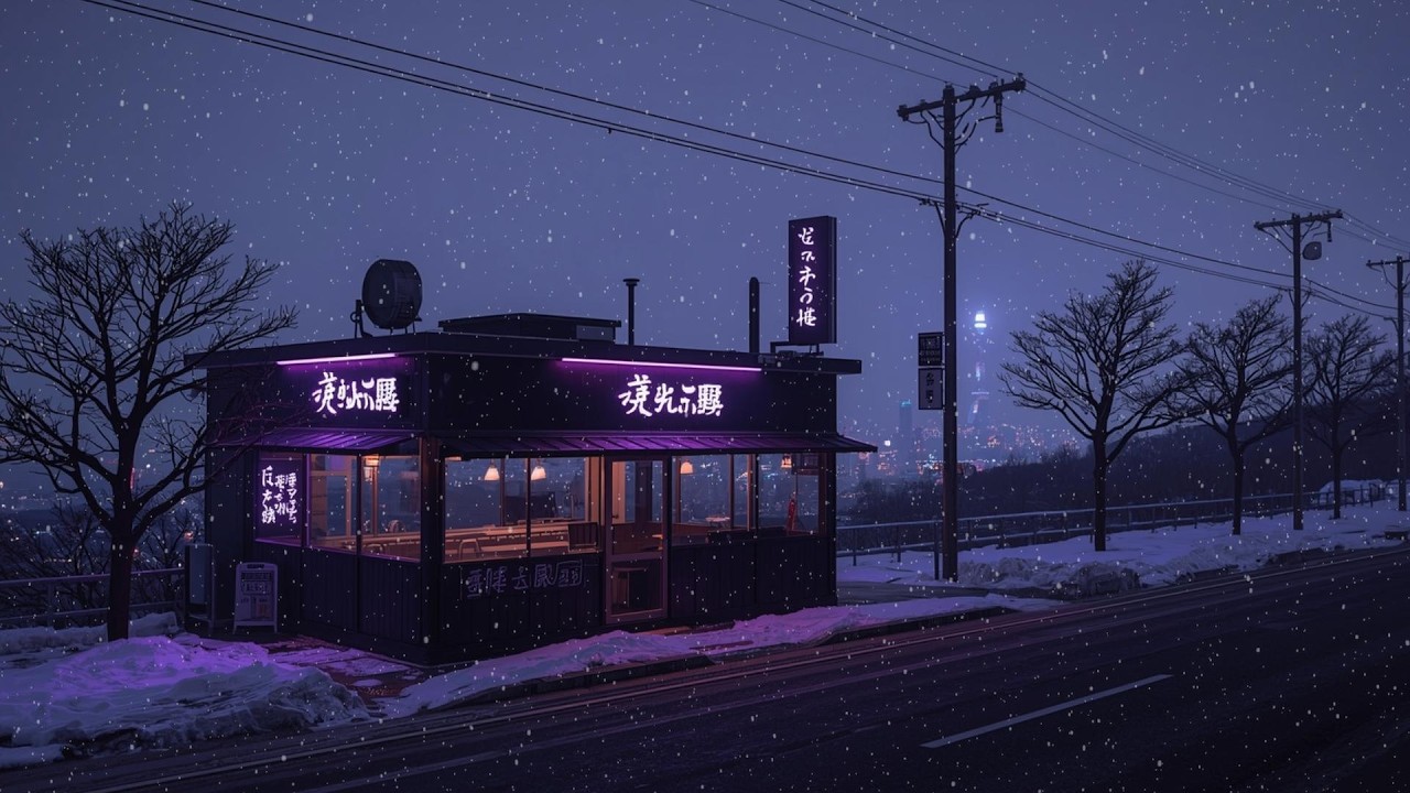 Tokyo Winter Night Café 🌨️ Warm Coffee Ambience | Snowy Street Sounds
