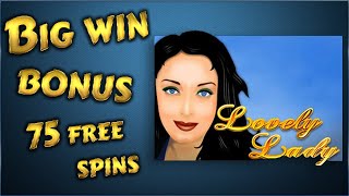 Lovely Lady big win bonus 75 free spins 225x. Amatic slot screenshot 1