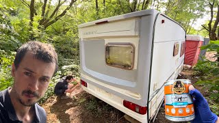 Sealed in victory first paint new job Primer stage of touring caravan repaint