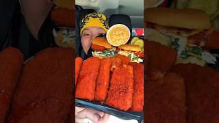 Dave’s Hot Chicken Mozzarella Sticks ASMR Eating Show | Cheesy Chicken Mukbang Food ASMR #shorts #uk