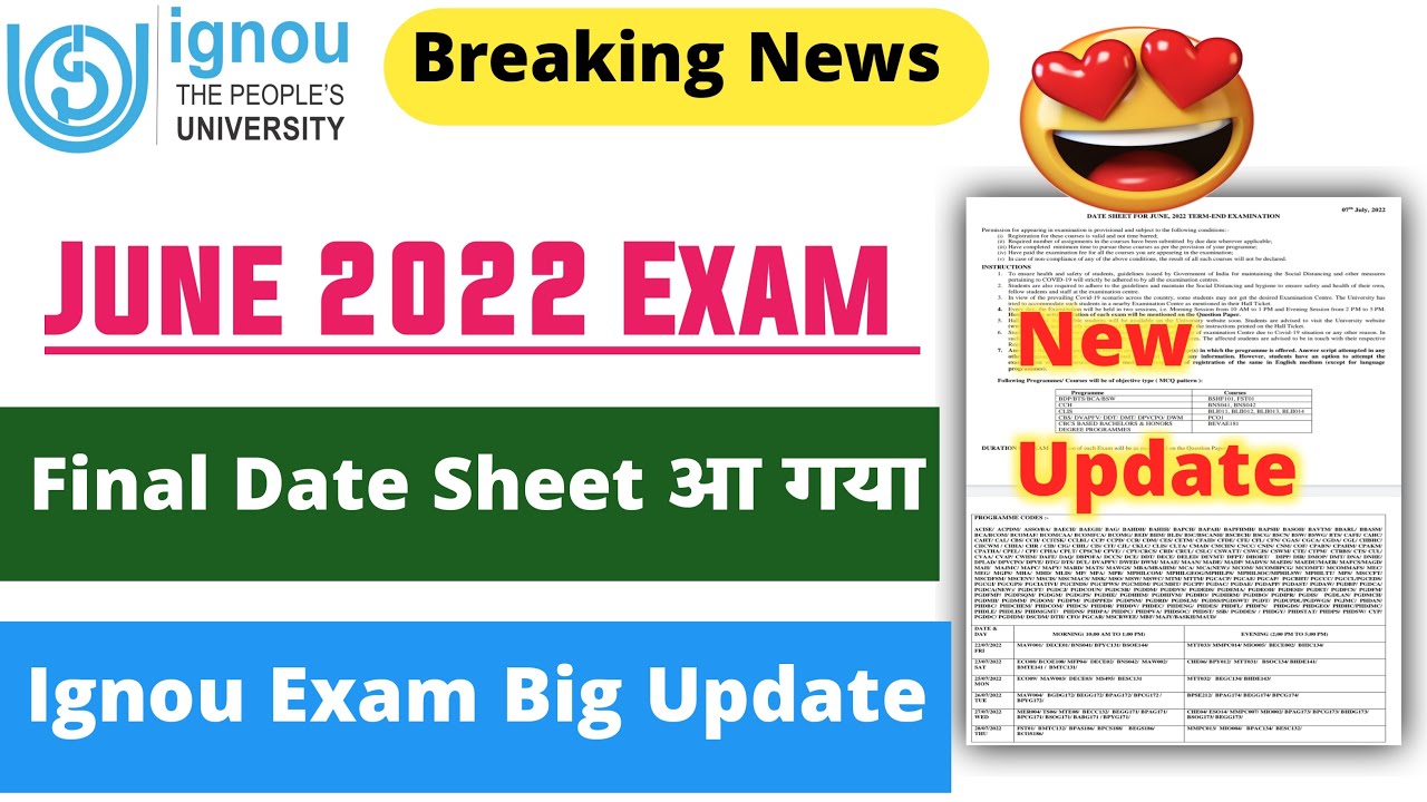(Breaking News) IGNOU Released Final Date Sheet for june 2022 | Important For All Students