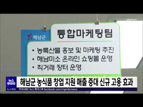 해남군 농식품 창업지원 매출증대 신규고용 효과[목포MBC 뉴스투데이]