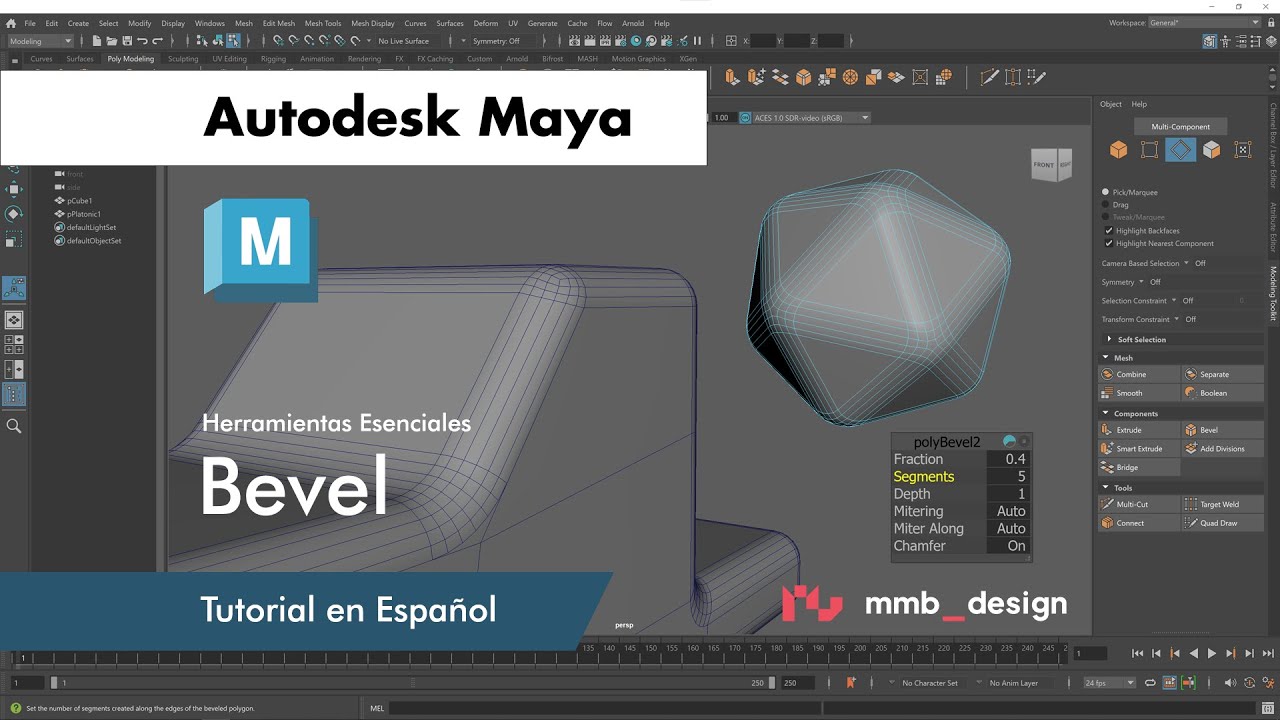 Herramienta Bevel - Comenzando con Autodesk Maya en 2025