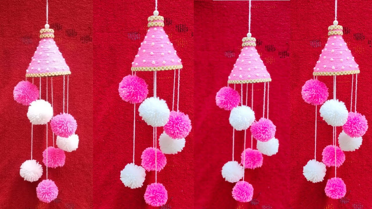 ऊन और प्लास्टिक बोतल से बनाए झूमर/Very Beautiful Woolen jhumer design/DIY Craft ideas/Pom pom jhumer