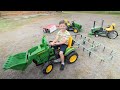 Using kids tractors to plow dirt and cut hay compilation | Tractors for kids