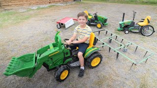 Using kids tractors to plow dirt and cut hay compilation | Tractors for kids screenshot 4