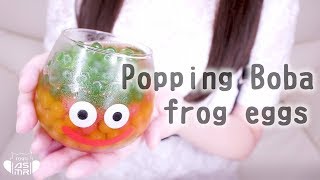  [ASMR] Soft eating popping boba that look like frog eggs + glass Tapping