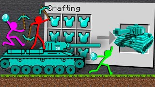 Stickman vs Minecraft DIAMOND TANK CRAFTING in Minecraft Animation Stick Man Fight Cartoon