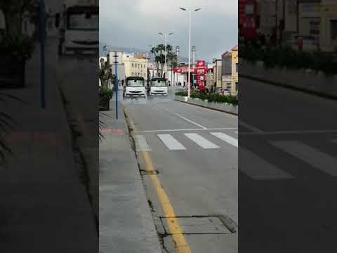 Trace desinfecta la calzada de la avenida del Puerto