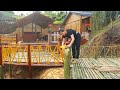 Building bamboo floor and surrounding fence off grid cabin was built by one woman