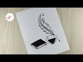 How to draw a note book with ink and feather pen  easy pencil sketch drawing