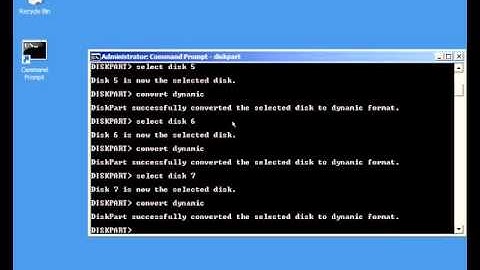 Creating a RAID5 array in Windows Server 2008 R2 using the command line.