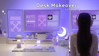 🍇Gaming Desk Setup 👩‍💻✨Unboxing, Desk makeover | Purple & Lavender Aesthetic | Korean Interior