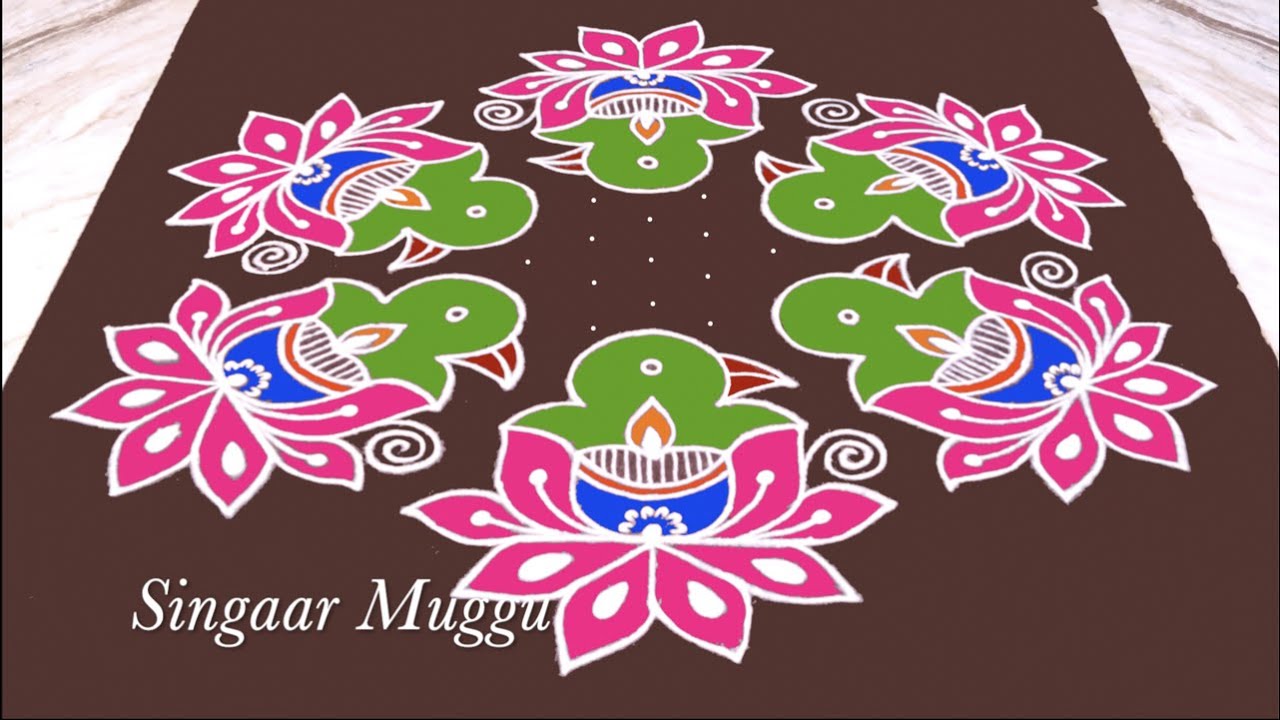 Birds rangoli design 15X8 dots | Diya muggulu |Sankranthi special rangoli|Margazhi kolam|Birds kolam