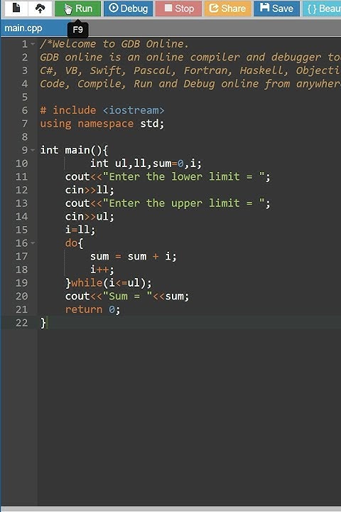 c++ program to find sum of n numbers in the given range using do while ...