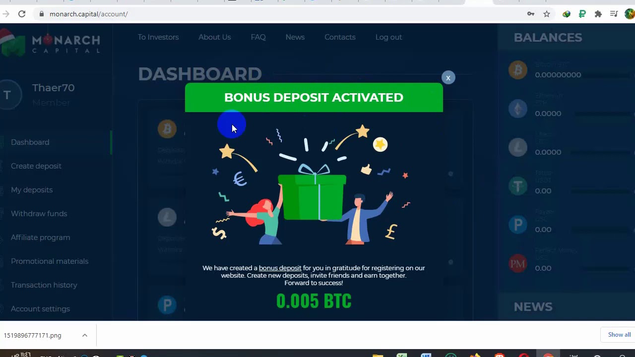 Monarch High-yield investments 3.80% daily signup bonus 0.005 BTC