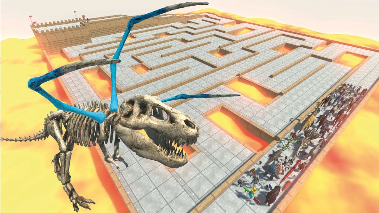 ESCAPE FROM ALIEN T-REX SKELETON - LAVA MAZE COURSE - LAST SURVIVOR - Animal Revolt Battle Simulator