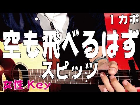 【ギター】 空も飛べるはず / スピッツ (3つ上げ女性Key Dプレイ)  初心者向け コード