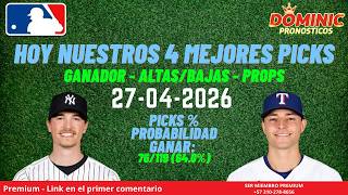 MIS 4 PICKS  GRATIS⚾ PRONOSTICOS MLB HOY ⚾ 27-04-2026 #MLB #PICKS #PARLEY #PROPS 🔥⚾🔥