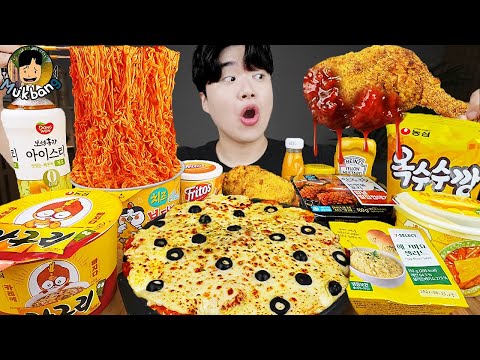 ASMR MUKBANG 편의점 핵불닭 미니!! 떡볶이 & 핫도그 & 치즈 피자 FIRE Noodle & HOT DOG & CHEESE PIZZA