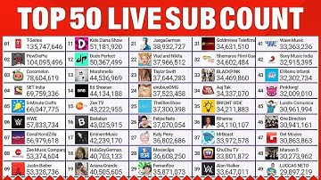 Top 50 YouTube Live Sub Count - PewDiePie, T-Series & More!