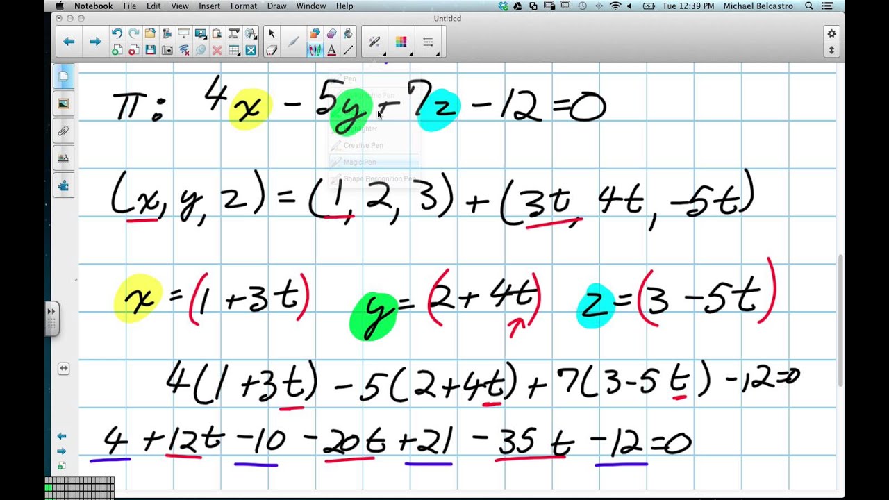 Intersection of a Line and a Plane Grade 12 Calculus and ...
