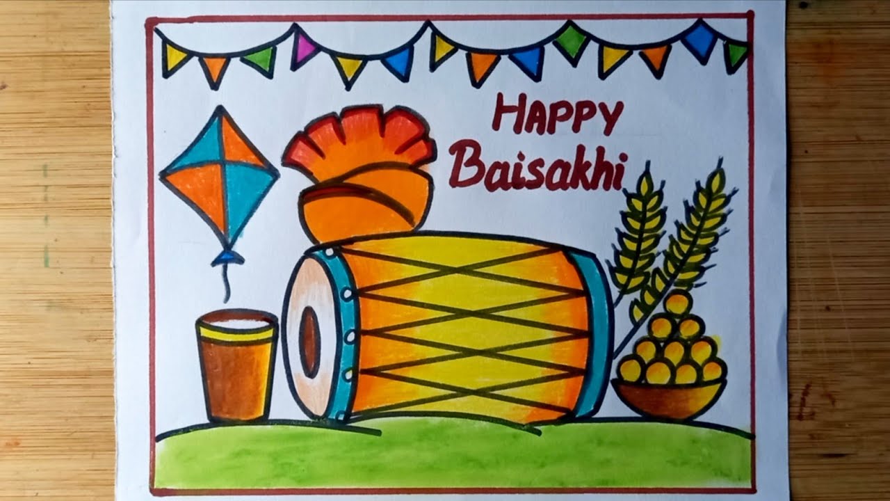 Happy Baisakhi Poster Drawing/ Baisakhi Festival Drawing/ Baisakhi