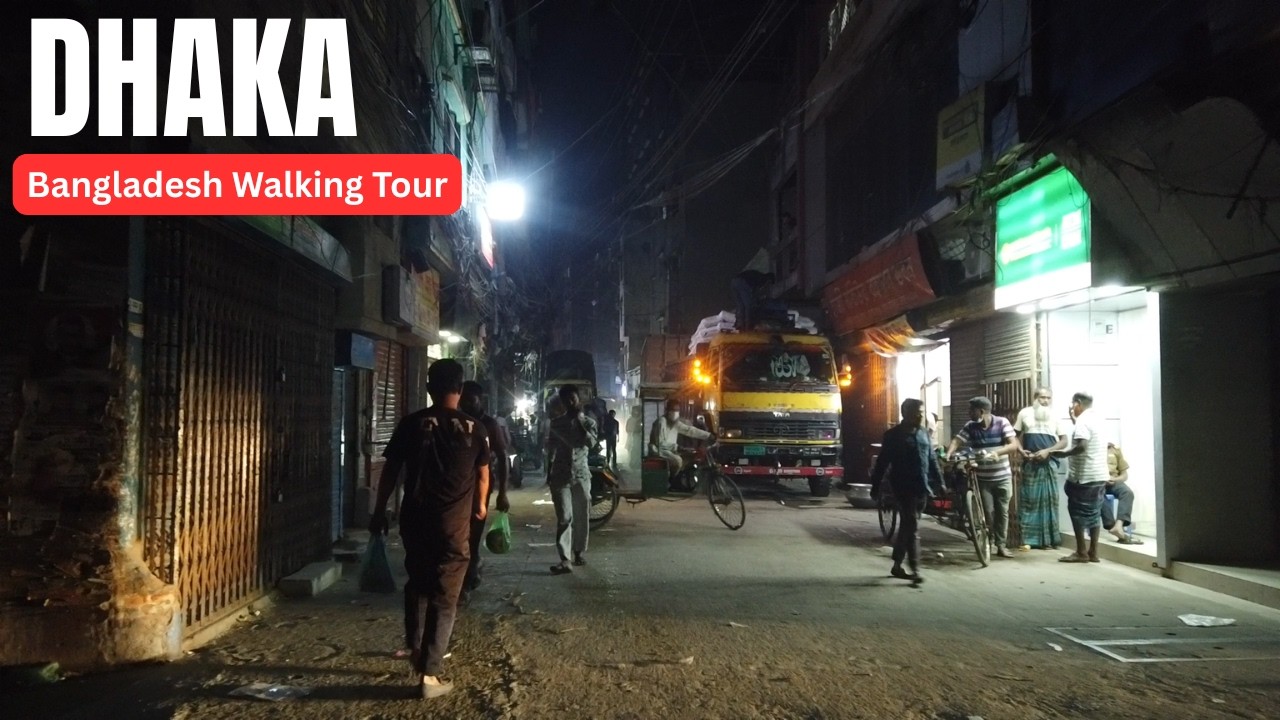Dhaka Nightlife Walking Tour At Old Town Posta Area.Bangladesh Walking 4K