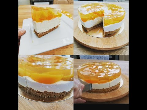 Skanus ir gaivus, nekeptas tortas su persikais /Cheesecake with peaches