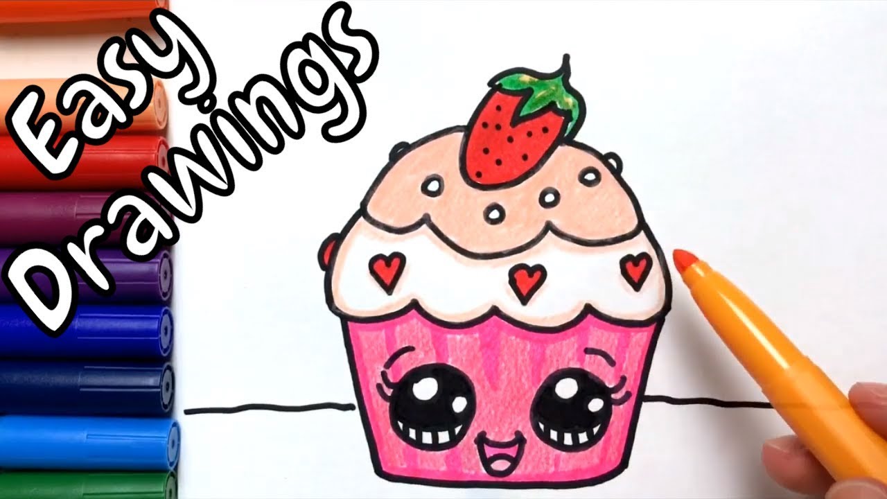 Easy Drawings | How to Draw a Cupcake with Strawberry | Draw Step by ...