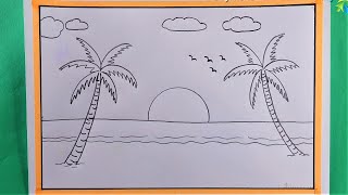 Sea beach scenery🧡🧡 drawing for beginners👍 Resimi