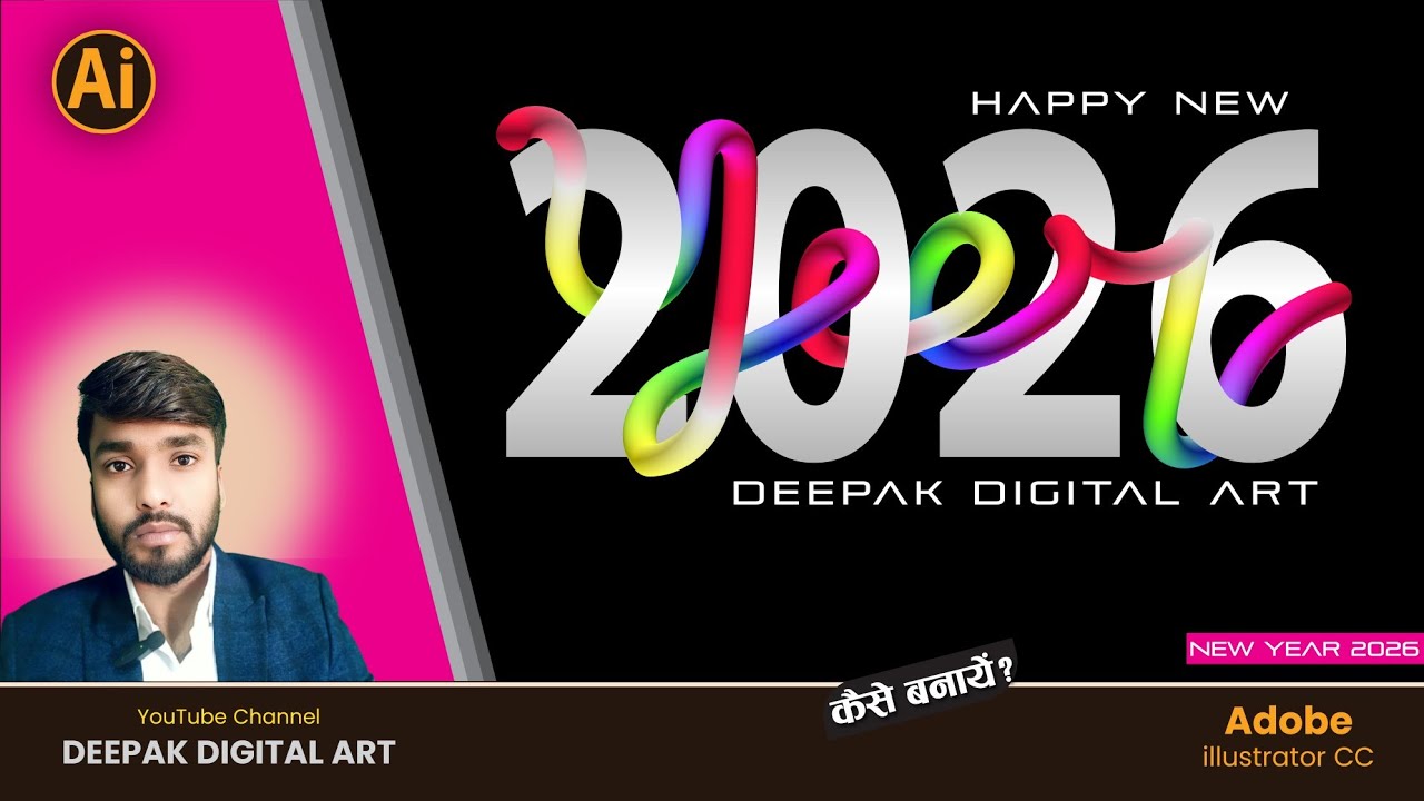 Happy New Year Design in Illustrator | New Year Poster Design Step by Step