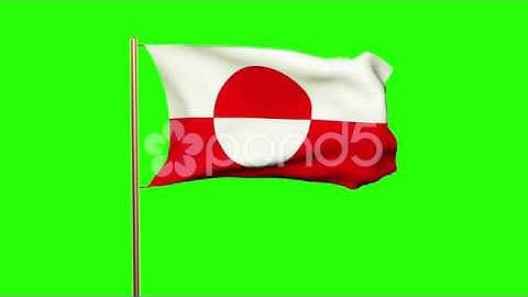 Greenland Flag Waving In The Wind. Green Screen, Alpha Matte. Loopable Animation