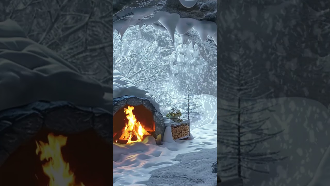 Snowy Day with Gentle StormSnow and Fireplace Sounds for Relaxation  