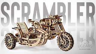 Working Motorbike With Sidecar Made of Wood. Scrambler UGR-10 Ugears Puzzle | Speed Build & Review