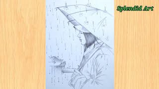 Easy way to draw a girl with umbrella in rainy day || Pencil Sketch || Splendid art || Art video