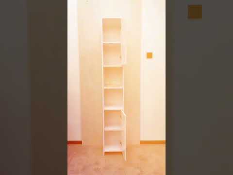 Пенал для ванної кімнати 30 см шириною на 6 осередків Двохдверна шафа пенал з ламінованого ДСП з полицями, видео 1