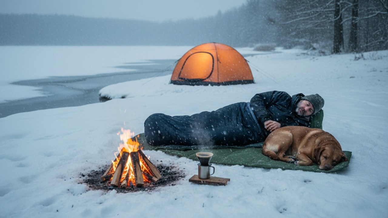 Rainy Lakeside Camping with My Dog · Oval Inflatable Tent · Coffee Pour ASMR
