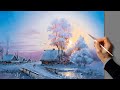  acrylic landscape painting  winter sunset  easy art  drawing lessons  satisfying relaxing