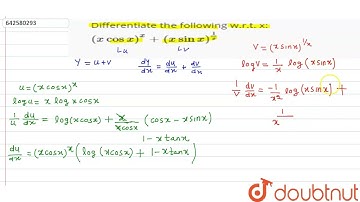 Differentiate the following w.r.t. x:\n(xcosx)^x+(xsinx)^(1/x) | CLASS 12 | DIFFERENTIATION | MA...