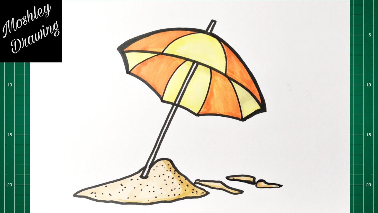 Beach Umbrella, Watercolor Hand Drawn Sketch Stock Illustration -  Illustration of shade, relaxation: 188014735