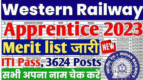 Western Railway Apprentice 2023 Merit list, 3624 Posts, RRC WR Apprentice DV Merit list 2023