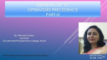 Element of C-III (Operators Precedence) || Nirmala Yadav from GPC Alwar)