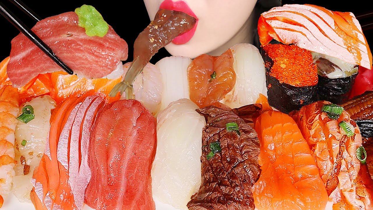 ASMR SUSHI, SALMON SUSHI 초밥 연어초밥 먹방 EATING SOUNDS MUKBANG NO TALKING