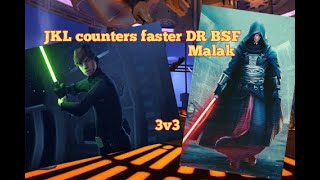 JKL vs DR BSF Malak | SE Trio | 3v3 | SWGOH | Jedi Knight Luke counters faster mods Darth Revan